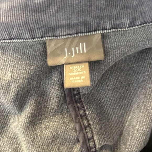 J Jill Stretch Utility Jacket Adjustable Waist 2XL Grey Purple Cotton Pockets - Picture 6 of 8